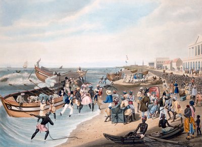 Sbarco a Madras, inciso da C. Hunt, pubblicato da Ackermann e Co., 1856 da J.B. East