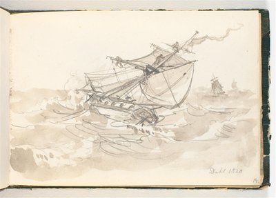 Tre navi a vela in mare agitato da Johan Christian Dahl
