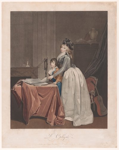 Ritratto di Louise Sébastienne Danton con figliastro dietro uno specchio ottico da J.F. Cazenave