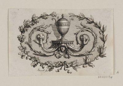 Un vaso a due manici, circondato da fogliame da J.F. Clemens