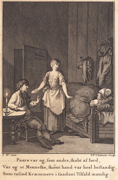 Marthe la cuoca entra nella stanza di Peder Paars e Per Ruus da J.F. Clemens