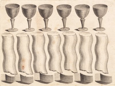 Foglio di studio di coppe e parti di un bastone ritorto da J.F. Clemens