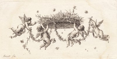 Vignetta con foglie intrecciate e nastro da J.F. Clemens