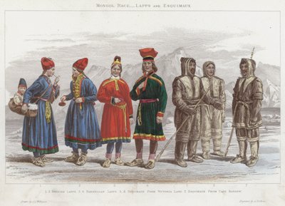 Razza Mongola, Lapponi ed Eschimesi (incisione colorata) da J.L. (after) Williams