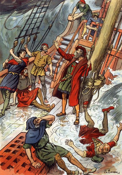 Vasco de Gama durante una tempesta al Capo di Buona Speranza in Sudafrica da J.L Beuzon (fl.1880 1940)