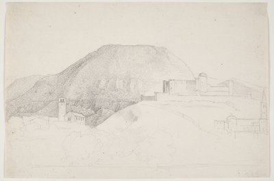 Studio di paesaggio con montagna e edifici. Spoleto, Italia da J.L. Lund