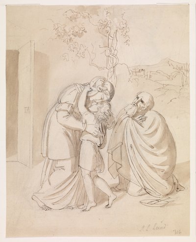 Sara saluta Isacco, Abramo in ginocchio da J.L. Lund