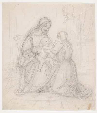 Madonna seduta con bambino e donna inginocchiata da J.L. Lund