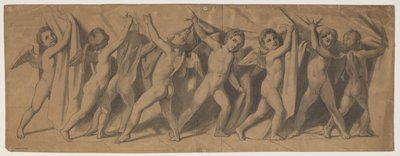 Bozzetto per il sipario del Teatro Reale; putti che tirano il sipario di lato da J.L. Lund