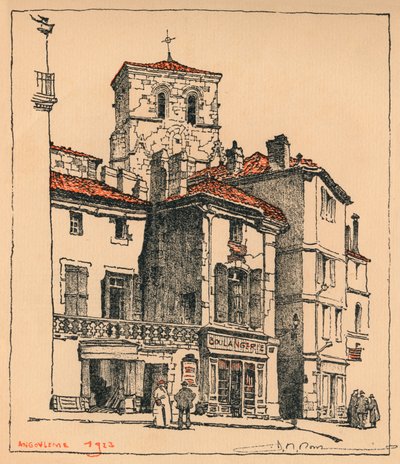 La Place du Murier, con la torre della Chiesa di St Andre, ad Angouleme, Francia da JR Rowe
