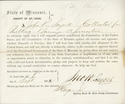 Giuramento di fedeltà di John R. Sayers del Missouri, Contea di St. Louis da J.R. Sayers
