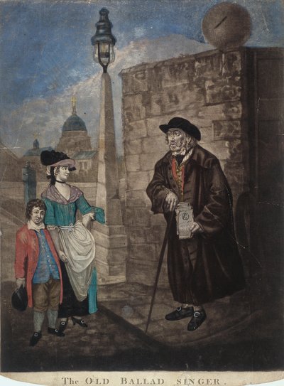 Vecchio cantastorie in piedi all