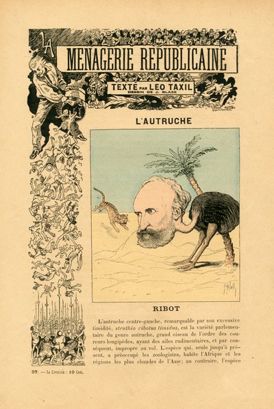 Menagerie Republicaine Galleria umoristica dei principali personaggi della Terza Repubblica, numero 37, Satirico a colori da J. (1847 1892) Blass