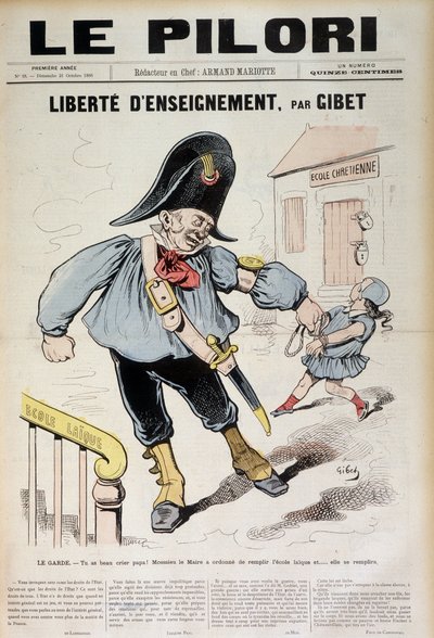 Libertà di insegnamento di Gibet: La Guardia - Puoi gridare papà! Il Sindaco ha ordinato di riempire la Scuola Laica e... sarà riempita (Caricatura sulla Scuola Laica), copertina di "Le Pilori" del 31 ottobre da J.  Blass
