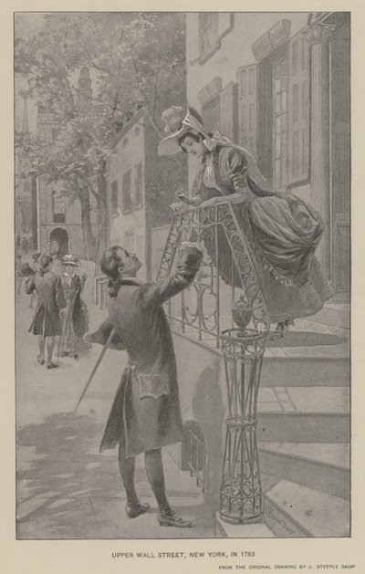 Upper Wall Street, New York, nel 1783 da J. (after) Steeple Davis