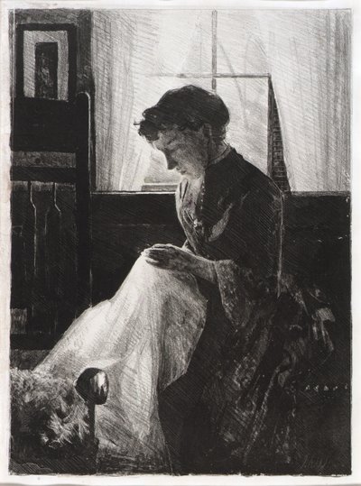 Profilo di donna che cuce da J. Alden Weir