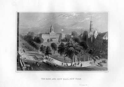 Il parco e il municipio, New York, 1855 da J. Archer