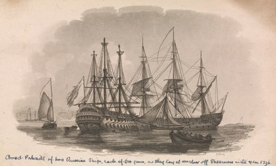 Ritratti di due navi russe, fine XVIII secolo da J. Baily