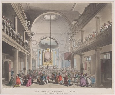 La cappella cattolica romana, Lincolns Inn Fields, 1 aprile 1808 da J. Bluck