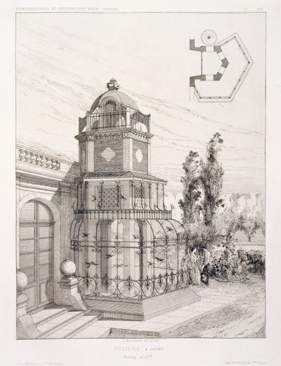 Voliera per uccelli canori, da un volume di disegni di vari architetti, pub. Morel & Cie, Parigi, c.1880 da J. Boussard