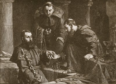 Nascondere il tesoro alla soppressione di un monastero, illustrazione da The Church of England: A History for the People di H.D.M. Spence-Jones, pub. c.1910 da J. Cooke