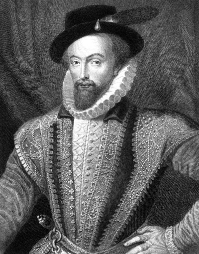 Sir Walter Raleigh, scrittore, poeta, cortigiano, avventuriero ed esploratore inglese, 1821 da J Fitler