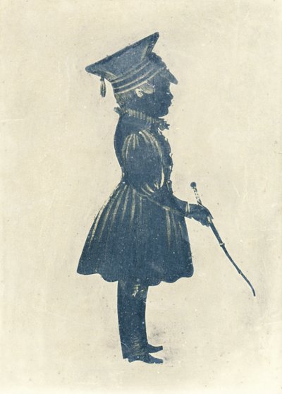 Silhouette di un ragazzo con cappello e bastone da J. Gapp