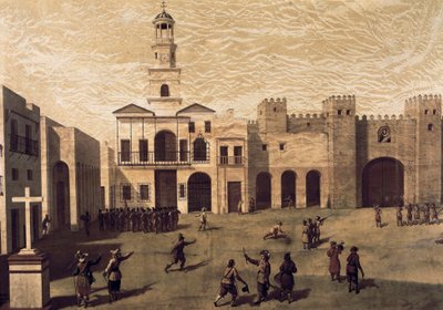 Veduta di Plaza San Juan de Dios e del municipio di Cadice, nel 1596 da J. Garcia