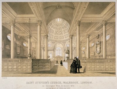 Vista interna verso est, Chiesa di San Stefano Walbrook, Città di Londra da J Graf