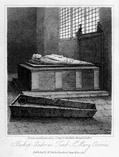 Tomba del vescovo Andrews, Chiesa di St Mary Overies, Southwark, Londra, 1817 da J. Greig