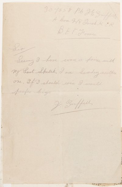 Lettera al redattore del concorso del Liverpool Weekly Courier, 1917 da J. Griffiths
