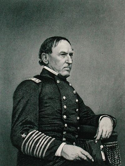David Glasgow Farragut (1801-70), inciso da una fotografia di William G. Jackman (fl.c.1840-60) da J. Gurney and Son