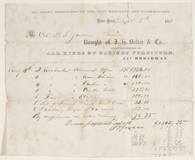 Atto di vendita al Col. B. S. Jordan, 5 settembre 1855 da J. H. Belter and Co. J. H. Belter and Co.