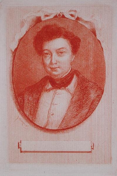 Ritratto di Alexandre Dumas padre (1803-70) c.1830-40 (sanguigna su carta) da J. Hanriot