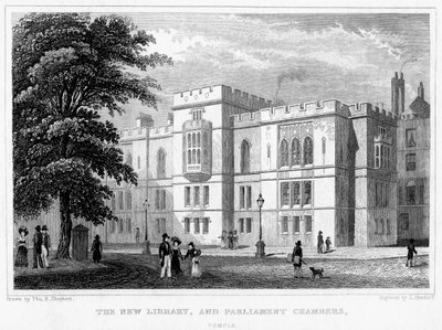 La Nuova Biblioteca e le Camere del Parlamento, Temple, Londra, 1829 da J Hinchcliff