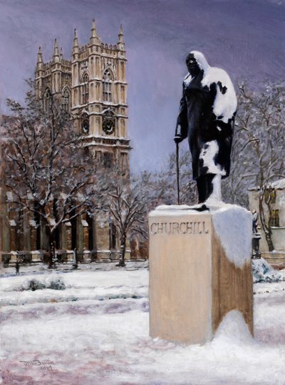 Sir Winston nella neve, 2000 (pittura a olio) da J Hugh L Beattie