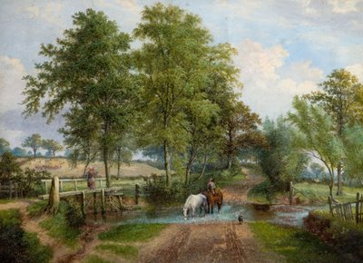 Scena rurale con cavalli al ruscello, 1870s da J. Jolly
