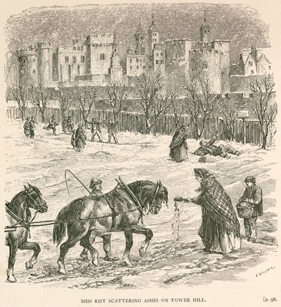 Miss Rist che sparge ceneri su Tower Hill, Londra, c. 1840 da J Knight