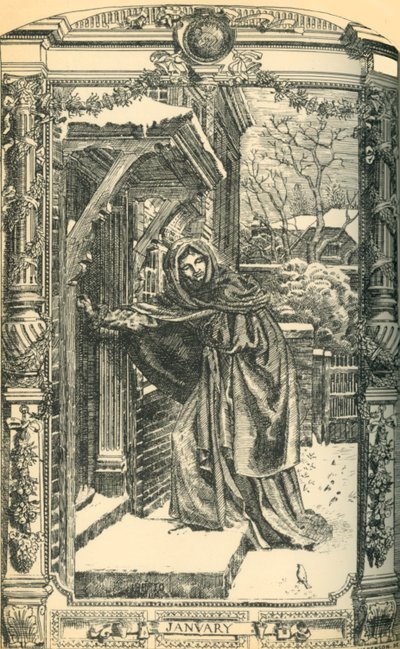 Gennaio, piastrelle decorative da parete, c1860s, 1881 da J M Benson