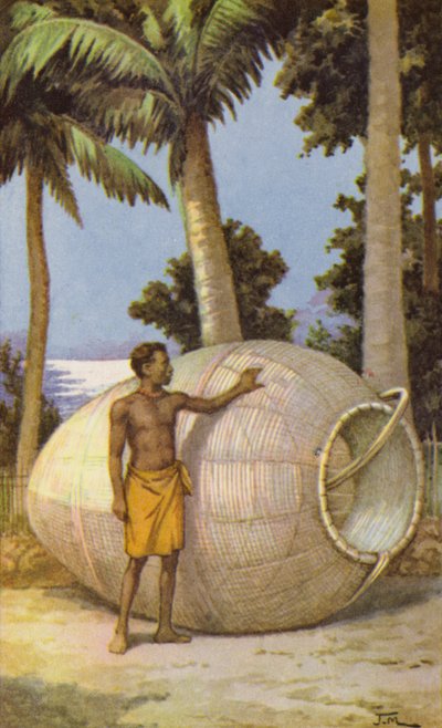Uomo della Nuova Guinea con trappola per pesci da J. Macfarlane