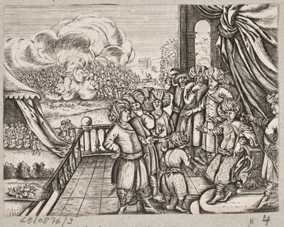 Illustrazione per Adam Olearius, "Persianischer Rosenthal von einem Sinnreichen Poeten Schich Saadi [...]", Schleswig 1660 da J. Muller