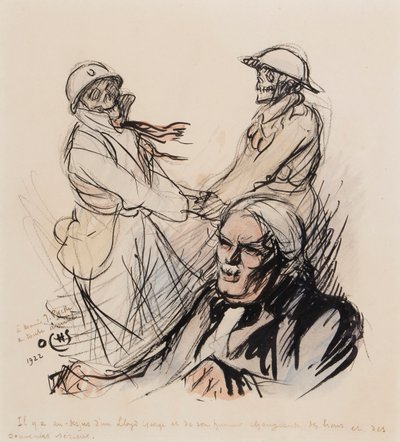 Lloyd George gioca ancora les lieus et les souvenirs serieux della Prima Guerra Mondiale nel 1922, 1922 (penna, pennello, inchiostro e acquerello su carta) da J. Ochs