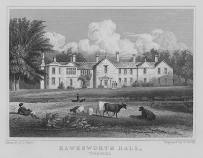 Hawksworth Hall, Yorkshire (incisione) da John Preston Neale