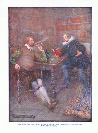 Ben e il suo ospite avevano molte lunghe conversazioni insieme, discutendo di uomini e libri, da Letteratura Inglese pub. da T C & EC Jack, c.1920 da J. R. Skelton