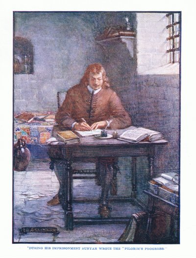 Durante la sua prigionia Bunyan scrisse Il progresso del pellegrino, da Letteratura inglese pub. da T C & EC Jack, c.1920 da J. R. Skelton