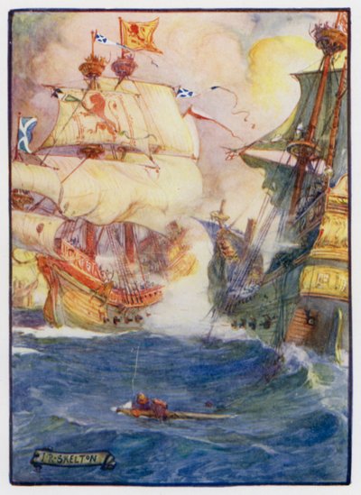 Il capitano navale scozzese Sir Andrew Wood di Largo e le sue due navi il Yellow Carvel e il Flower, che sconfiggono quattro navi inglesi al largo di Dunbar, 1489 da J. R. Skelton