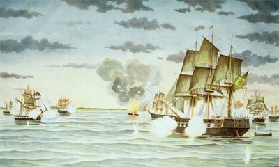 La battaglia di Quilmes durante la guerra Cisplatina (1825-28) tra Uruguay e Brasile da J. Raison