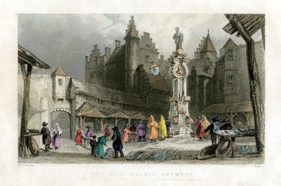 Il mercato del pesce, Anversa, Belgio, XIX secolo da J. Rogers