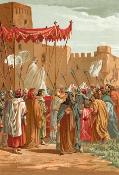 Incontro di Petrarca e Guy de Chauliac fuori dal castello dei Papi ad Avignone da J. Serra
