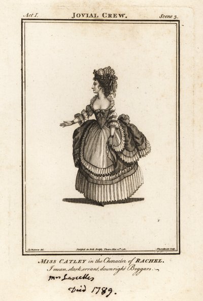 Miss Ann Catley nel ruolo di Rachele in The Jovial Crew di Richard Brome, Covent Garden Theatre da J. Thornthwaite